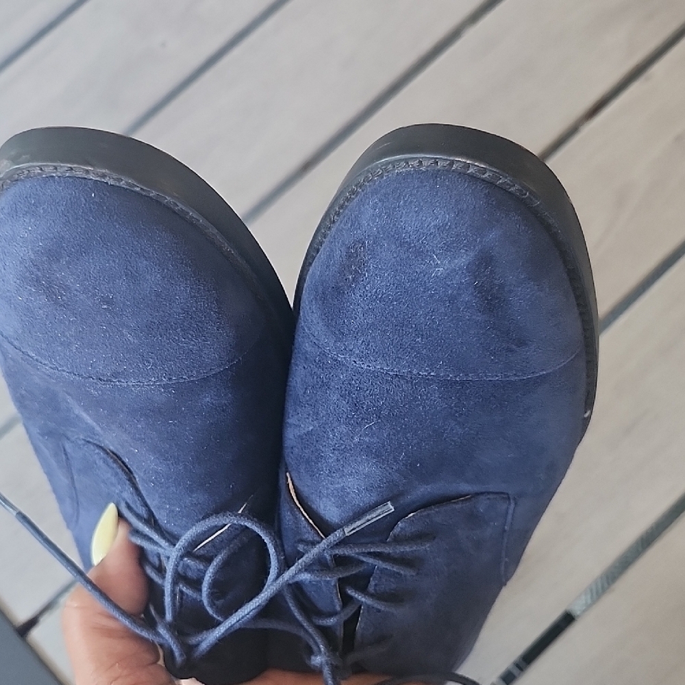 Lauren Ralph Lauren Navy Suede Lace-Up Moccasins - Classic Cap-Toe - Picture 6 of 13